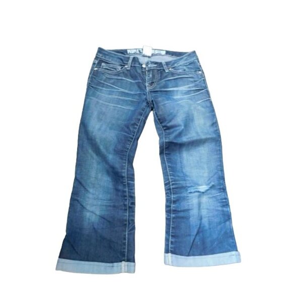 People's Liberation Size 27 Crop Distressed Cuffed Patchwork Denim Jeans - Picture 1 of 4